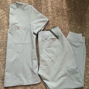 Figs Light Gray/Blue Scrub Set (Joggers)